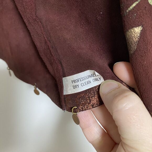 Linda‎ Harris Handmade Hand Painted Leather Open Vest Sz N/A Leaves Fall - Picture 9 of 9